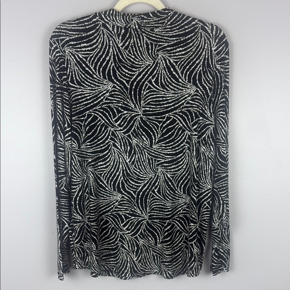 Olsen Hannah Black & White Leaf Patterned Glitter Accents Long Sleeve Top Size L - Picture 13 of 13